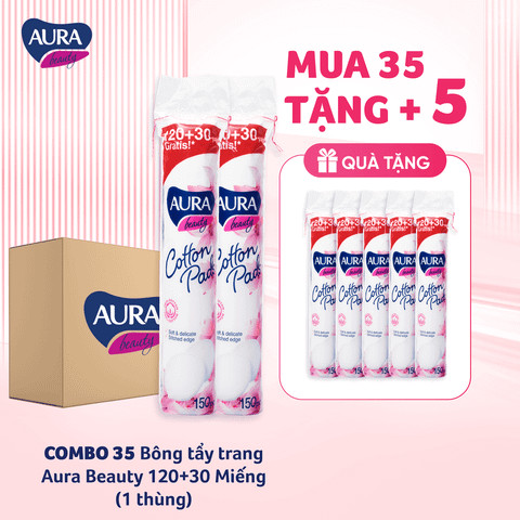 [Mua 35 tặng 5] Thùng 35 gói bông tẩy trang Aura Beauty 120+30 miếng