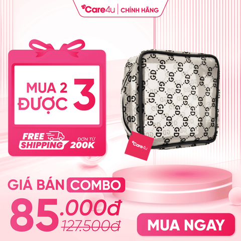 Combo 3 Túi đựng mỹ phẩm cao cấp họa tiết sang trọng Care4u 13.5x6x13.5 cm