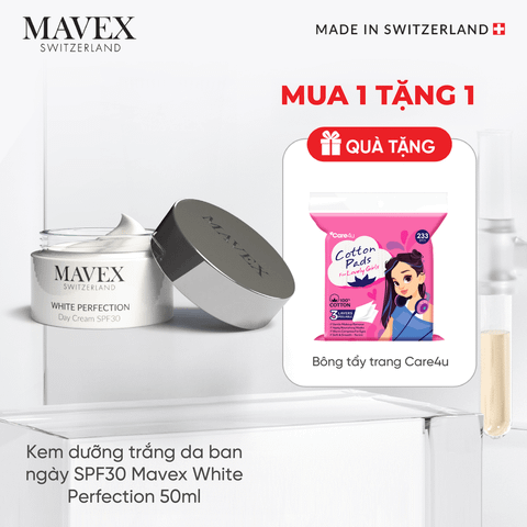 [Tặng BTT Care4u] Kem dưỡng trắng da ban ngày SPF30 Mavex White Perfection giảm dấu hiệu lão hoá, mờ thâm 50ML