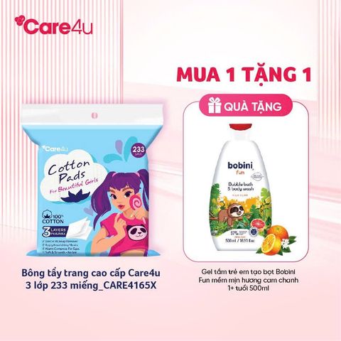 Bông tẩy trang cao cấp Care4u 3 lớp 233 miếng_CARE4165X