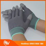  Găng Tay Sợi Polyester Phủ PU Đầu Ngón Màu Xám 
