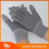  Găng Tay Sợi Polyester Phủ PU Đầu Ngón Màu Xám 