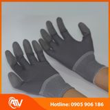  Găng Tay Sợi Polyester Phủ PU Đầu Ngón Màu Xám 