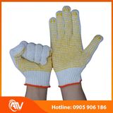  Găng Tay Len Phủ Hạt Nhựa Vàng 