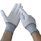  Găng Tay Sợi Polyester Phủ PU Đầu Ngón Màu Trắng 