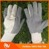  Găng tay vải bạt chấm hạt nhựa PVC màu đen 8 OZ 