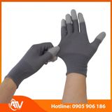  Găng Tay Sợi Polyester Phủ PU Đầu Ngón Màu Xám 
