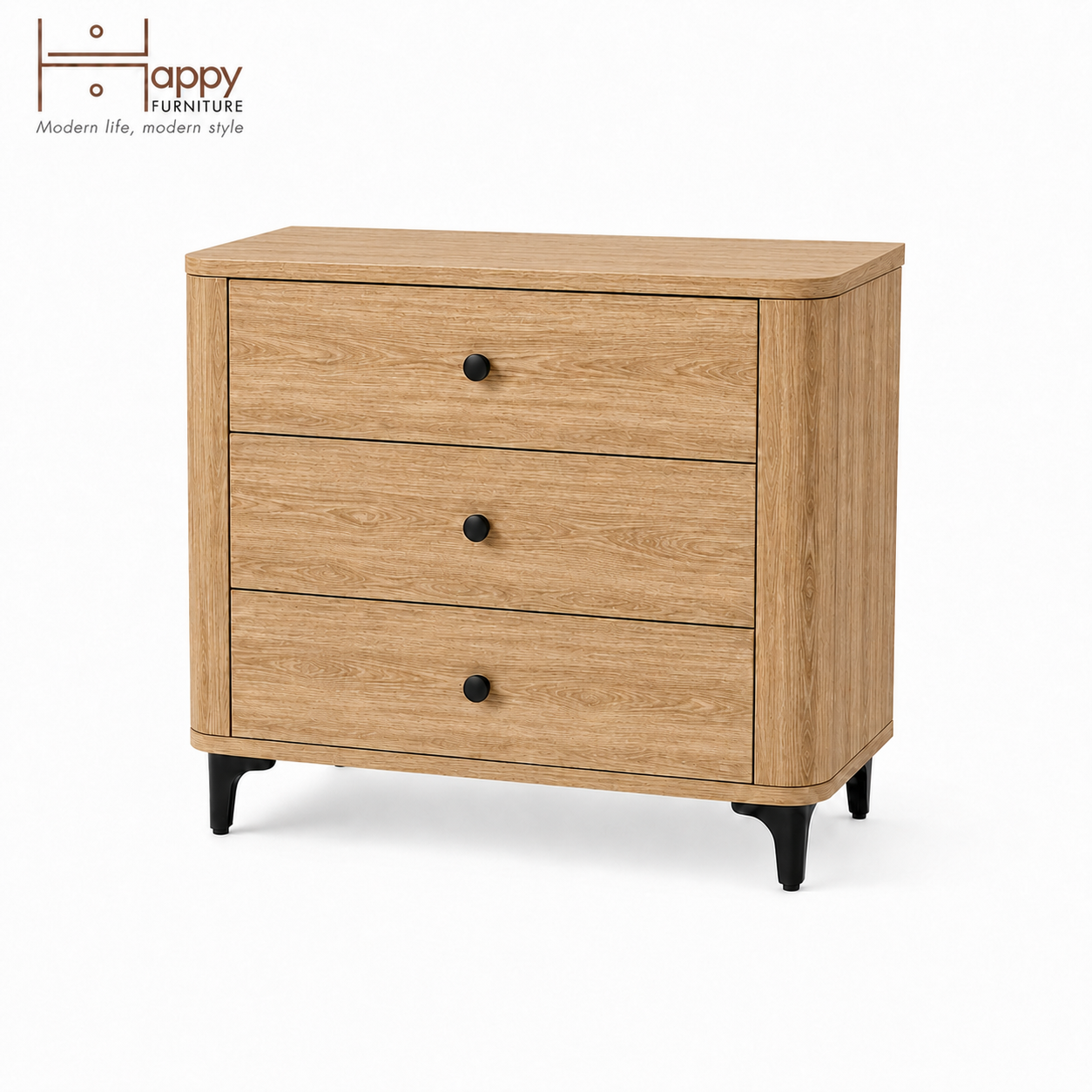  HAPPY FURNITURE , Tủ lưu trữ bo cạnh 3 ngăn kéo - SMOOTH, THK_B_003 , 84cm x 46cm x 85cm DxRxC 