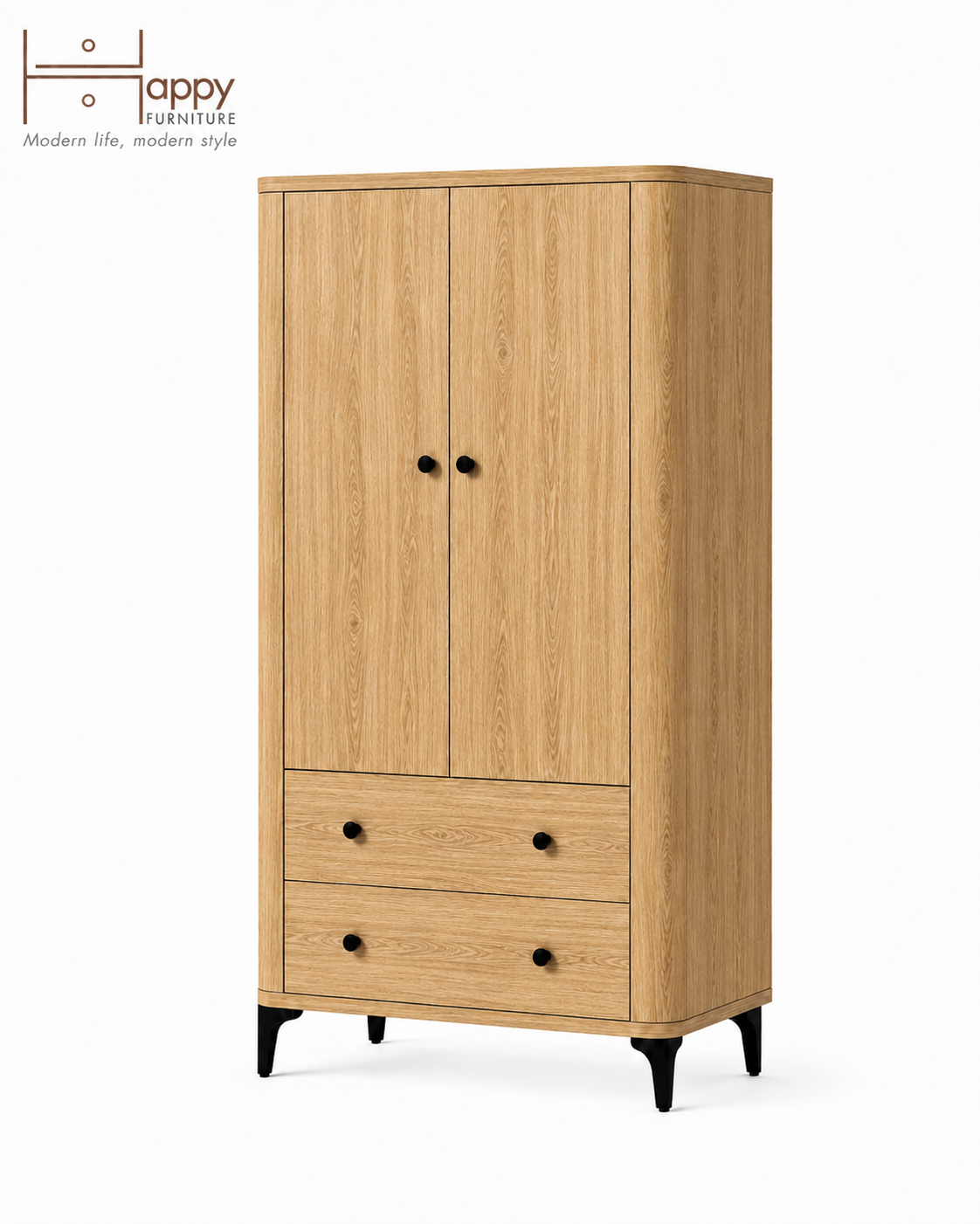  HAPPY FURNITURE , Tủ lưu trữ bo cạnh 2 ngăn kéo 2 cửa mở - SMOOTH, TCM_B_005 , 84cm x 41cm x 153cm DxRxC 