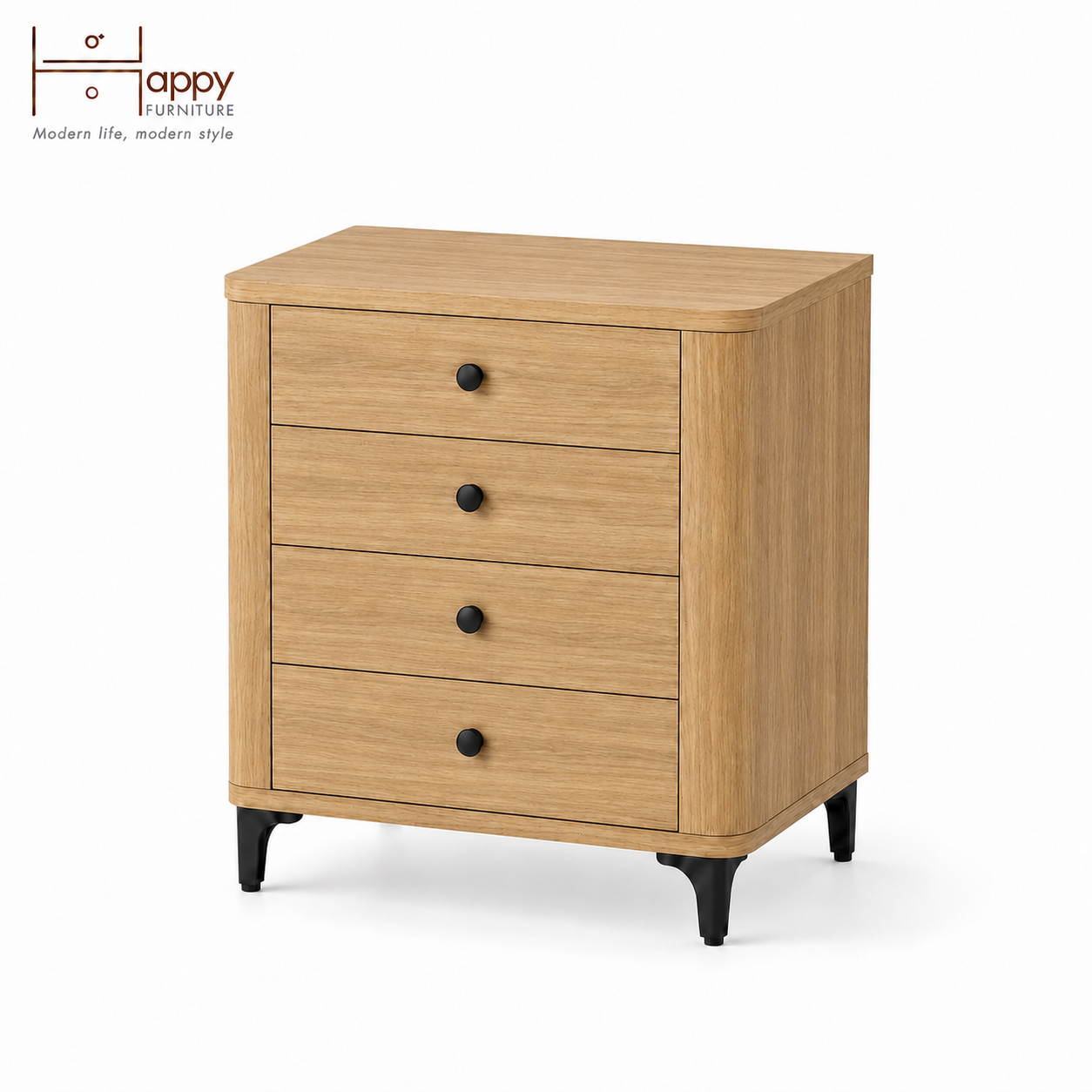  HAPPY FURNITURE , Tủ lưu trữ bo cạnh 4 ngăn kéo - SMOOTH, THK_B_004 , 64cm x 46cm x 75cm DxRxC 