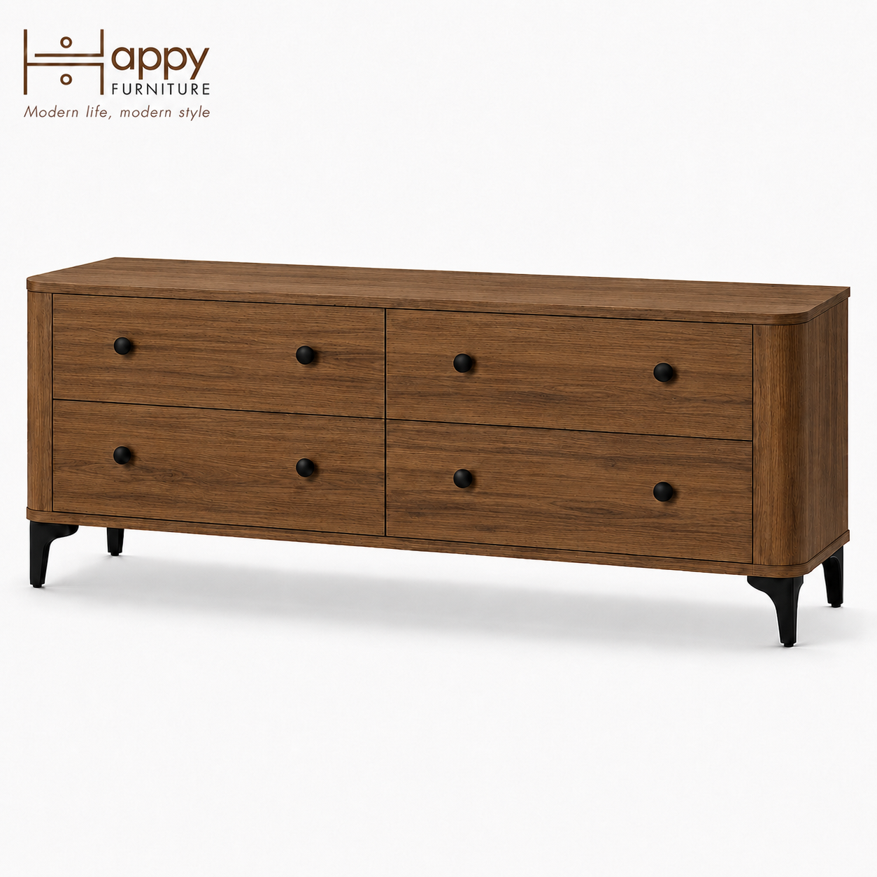  HAPPY FURNITURE , Tủ lưu trữ bo cạnh 4 ngăn kéo - SMOOTH, THK_B_006 , 174cm x 46cm x 63cm DxRxC 