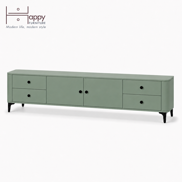  HAPPY FURNITURE , Kệ TV bo cạnh 2 cửa mở 4 ngăn kéo - SMOOTH, KTV_B_001 , 194cm x 40cm x 50cm DxRxC 