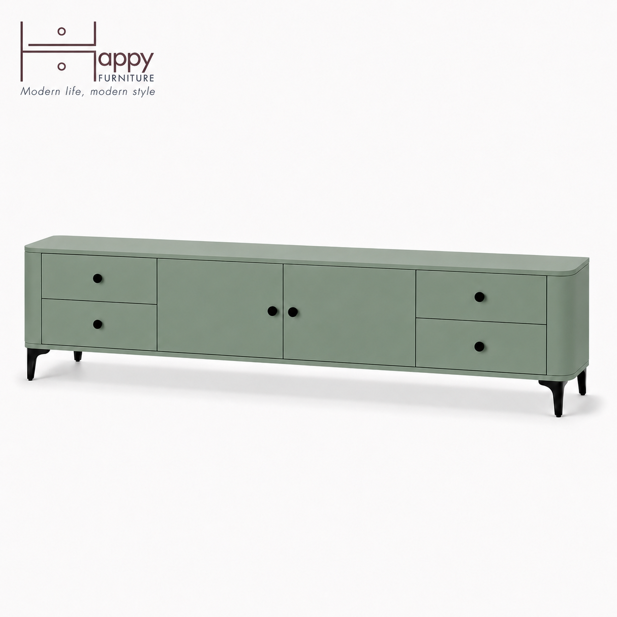  HAPPY FURNITURE , Kệ TV bo cạnh 2 cửa mở 4 ngăn kéo - SMOOTH, KTV_B_001 , 194cm x 40cm x 50cm DxRxC 