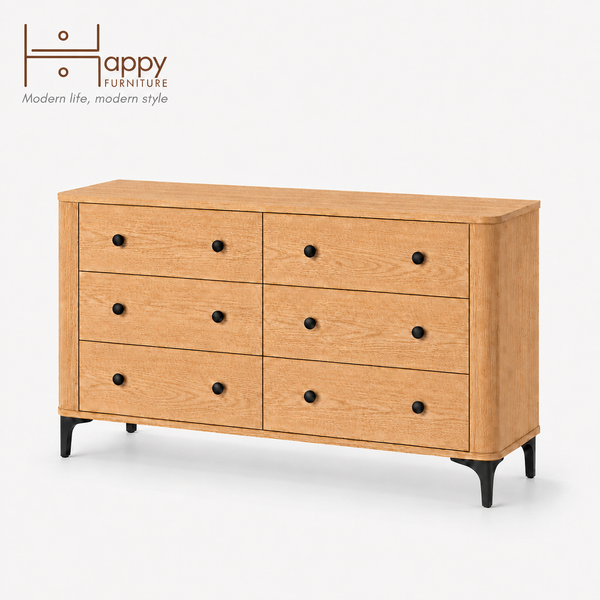  HAPPY FURNITURE , Tủ lưu trữ bo cạnh 6 ngăn kéo - SMOOTH, THK_B_002 , 154cm x 46cm x 85cm DxRxC 