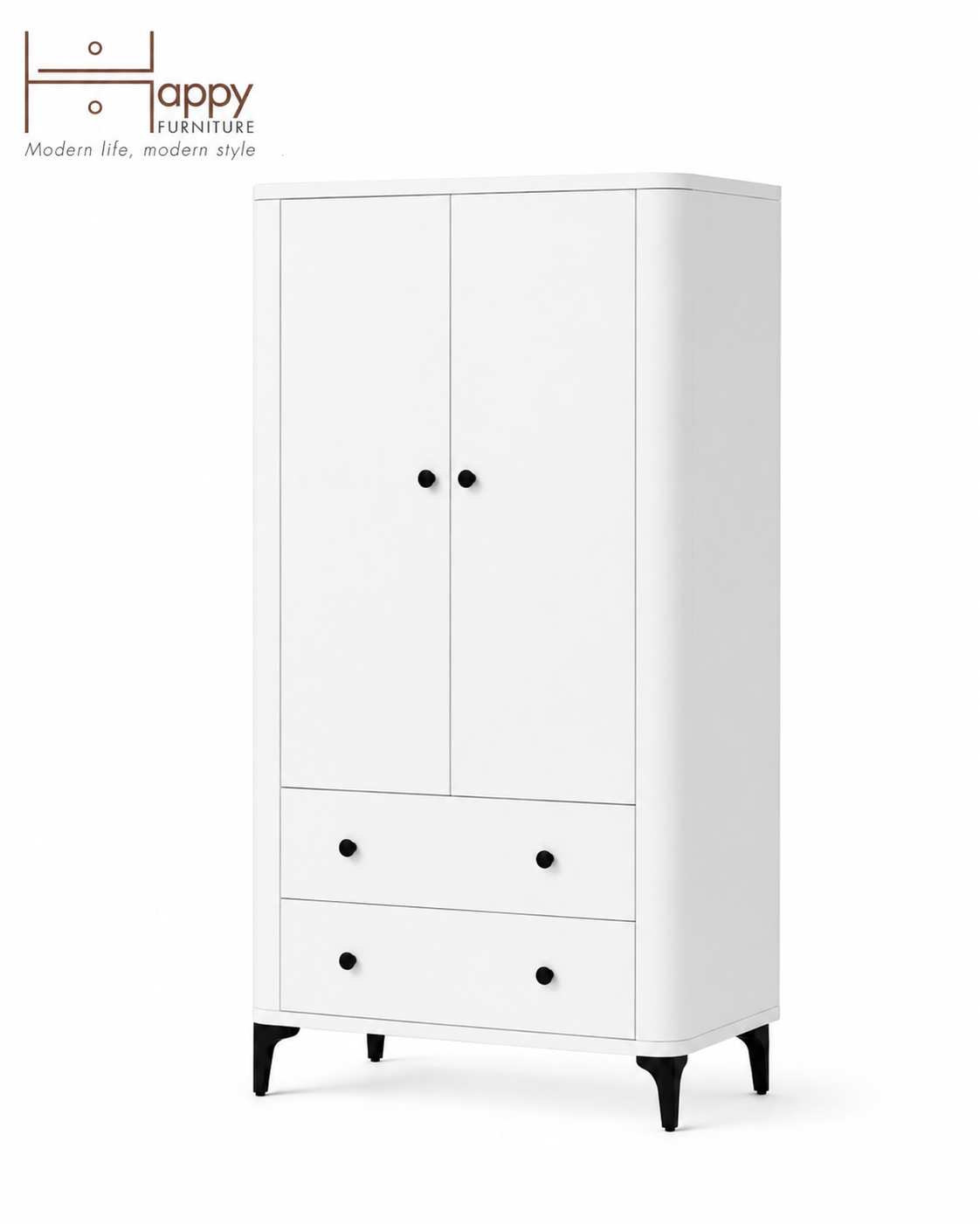  HAPPY FURNITURE , Tủ lưu trữ bo cạnh 2 ngăn kéo 2 cửa mở - SMOOTH, TCM_B_005 , 84cm x 41cm x 153cm DxRxC 