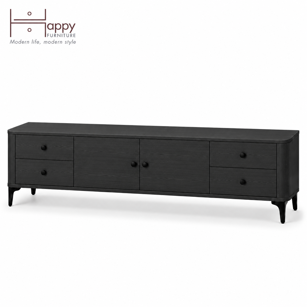  HAPPY FURNITURE , Kệ TV bo cạnh 2 cửa mở 4 ngăn kéo - SMOOTH, KTV_B_001 , 194cm x 40cm x 50cm DxRxC 