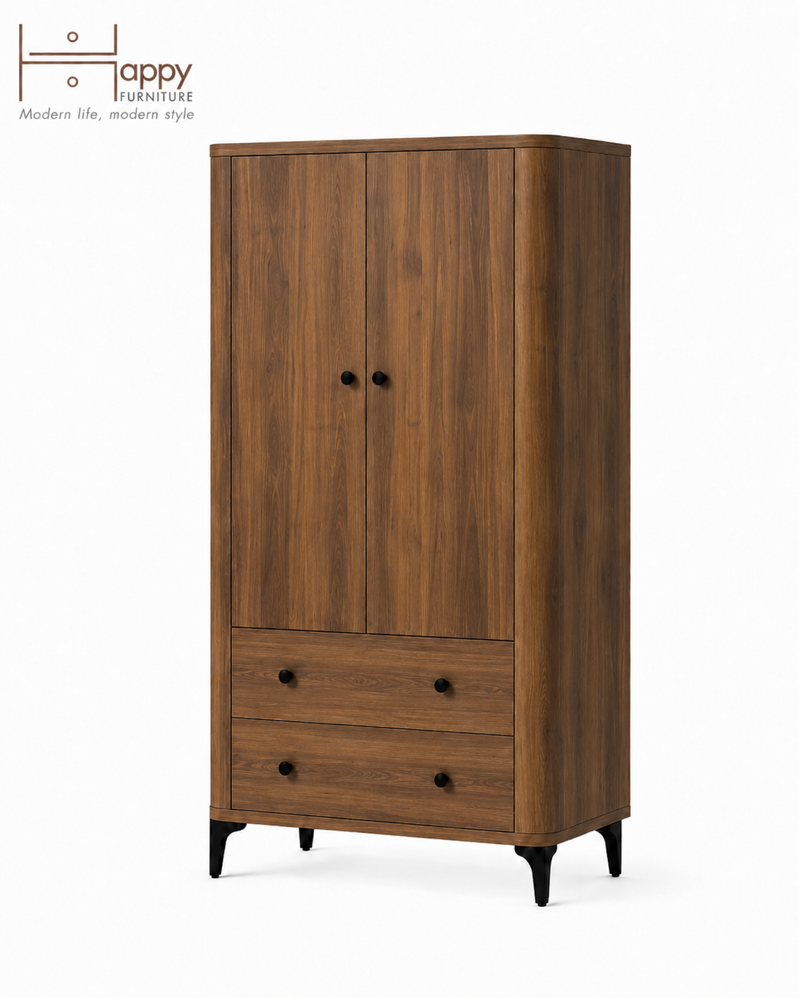  HAPPY FURNITURE , Tủ lưu trữ bo cạnh 2 ngăn kéo 2 cửa mở - SMOOTH, TCM_B_005 , 84cm x 41cm x 153cm DxRxC 