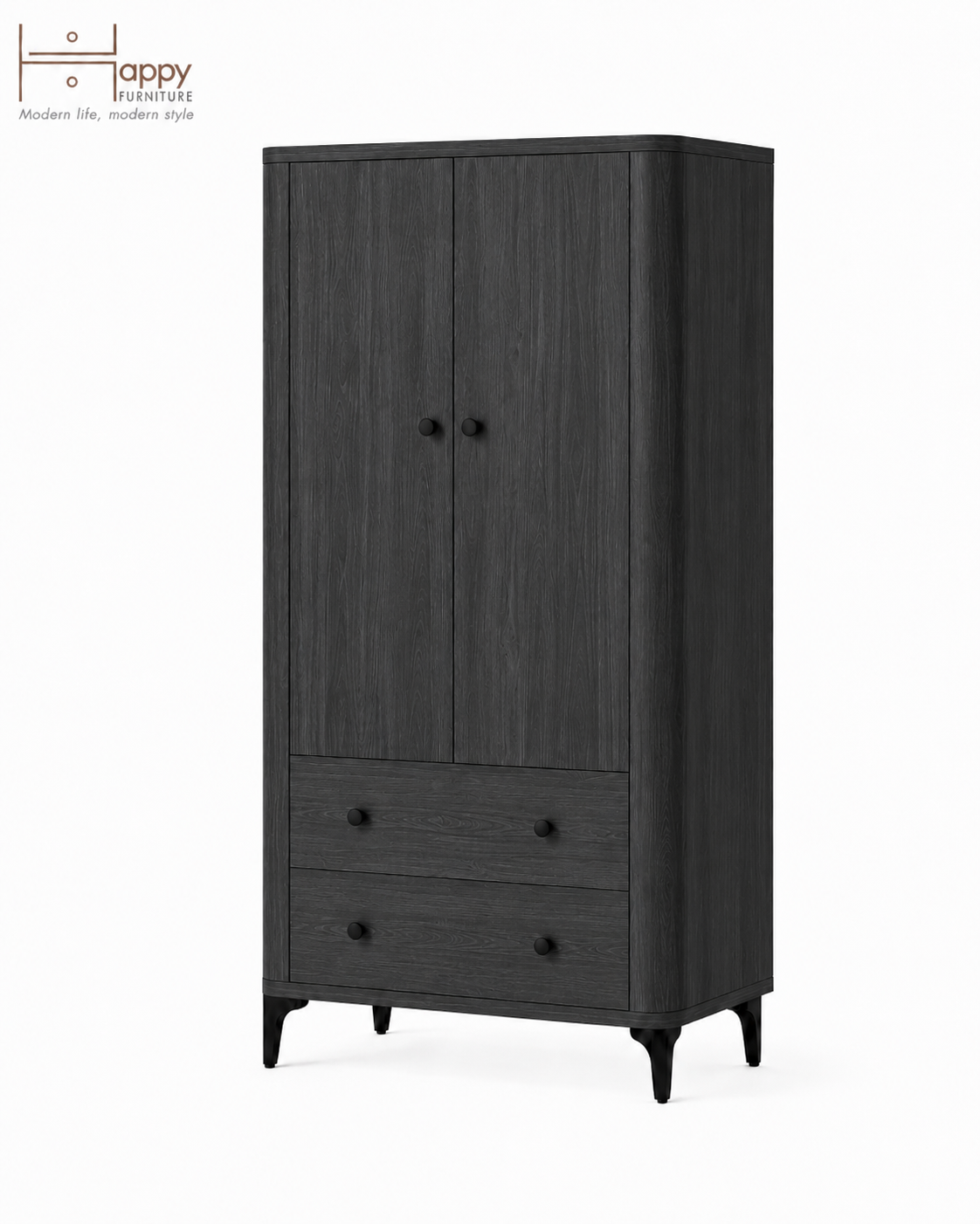  HAPPY FURNITURE , Tủ lưu trữ bo cạnh 2 ngăn kéo 2 cửa mở - SMOOTH, TCM_B_005 , 84cm x 41cm x 153cm DxRxC 