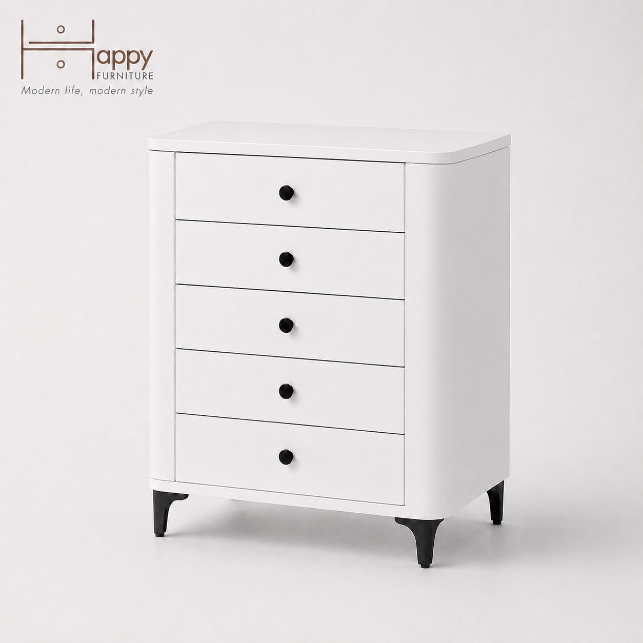  HAPPY FURNITURE , Tủ lưu trữ bo cạnh 5 ngăn kéo - SMOOTH, THK_B_005 , 64cm x 46cm x 90cm DxRxC 