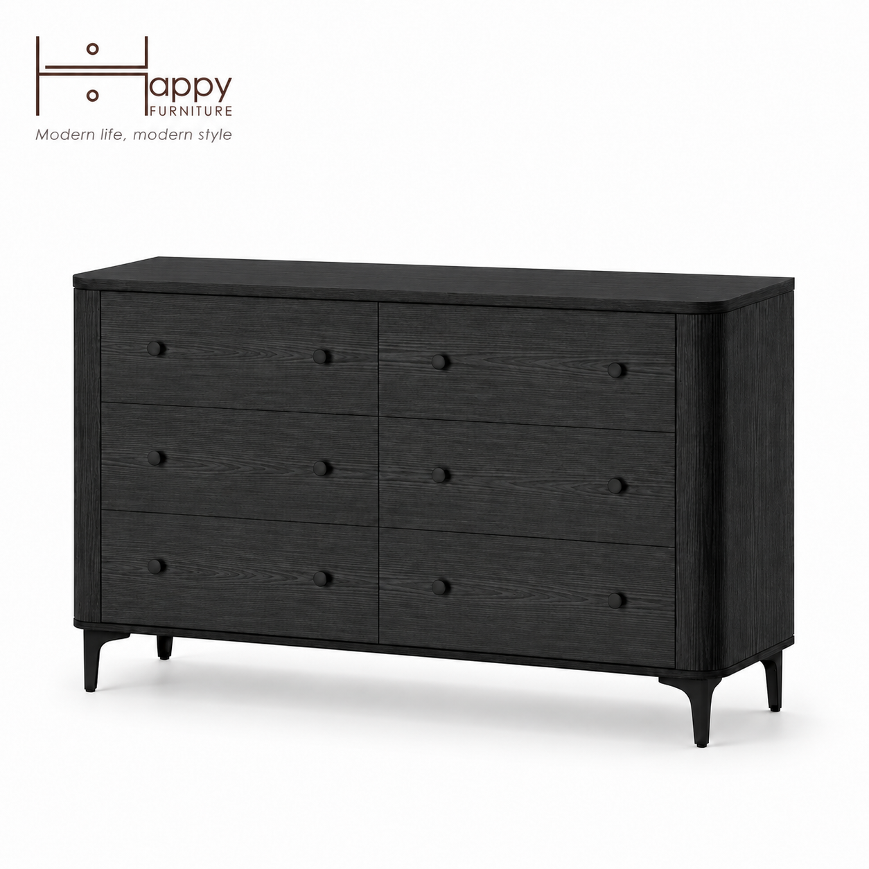  HAPPY FURNITURE , Tủ lưu trữ bo cạnh 6 ngăn kéo - SMOOTH, THK_B_002 , 154cm x 46cm x 85cm DxRxC 