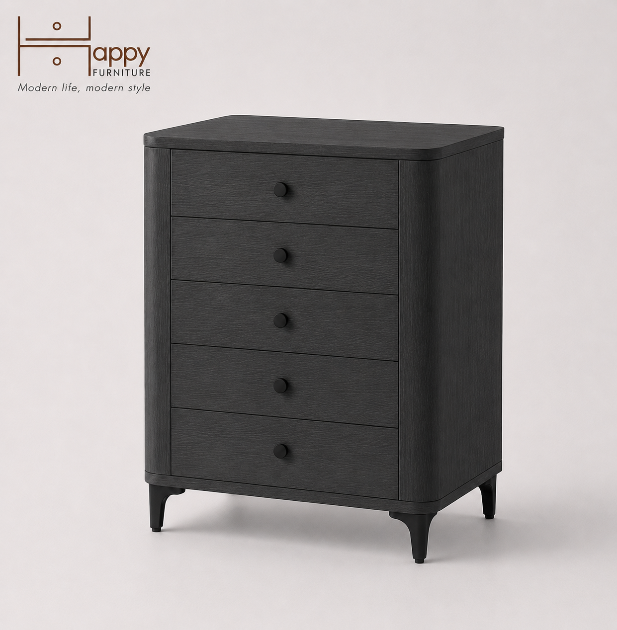  HAPPY FURNITURE , Tủ lưu trữ bo cạnh 5 ngăn kéo - SMOOTH, THK_B_005 , 64cm x 46cm x 90cm DxRxC 