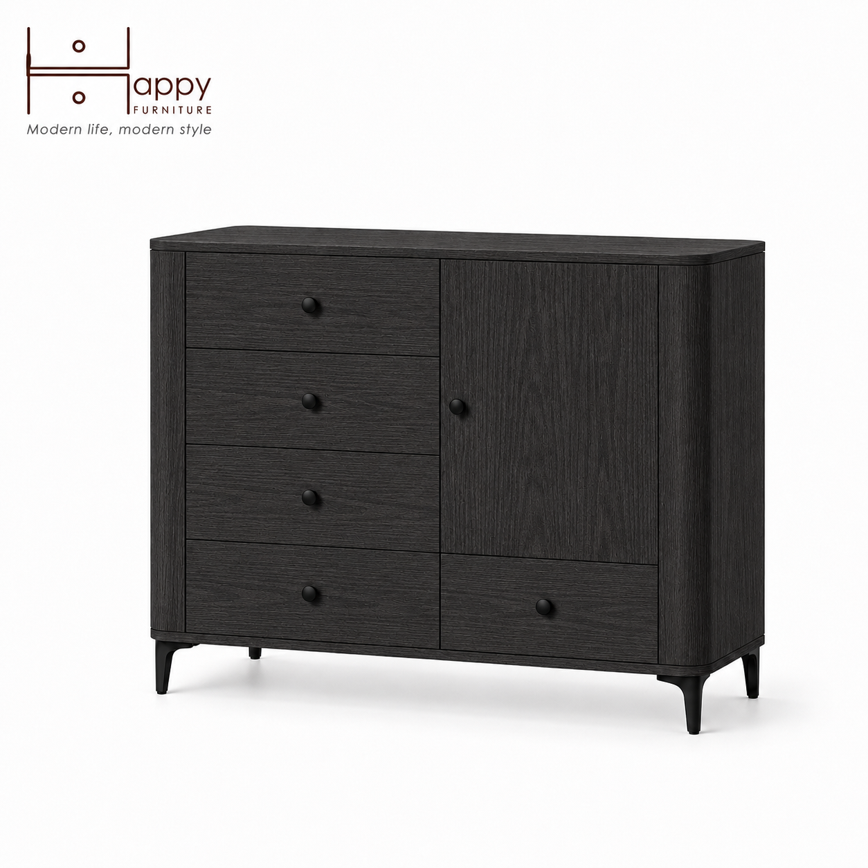  HAPPY FURNITURE , Tủ lưu trữ bo cạnh 5 ngăn kéo 1 cửa mở - SMOOTH, TCM_B_003 , 104cm x 41cm x 85cm 