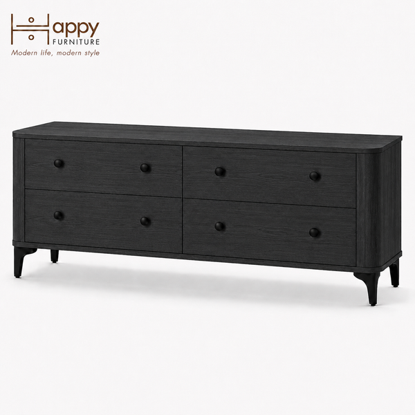  HAPPY FURNITURE , Tủ lưu trữ bo cạnh 4 ngăn kéo - SMOOTH, THK_B_006 , 174cm x 46cm x 63cm DxRxC 