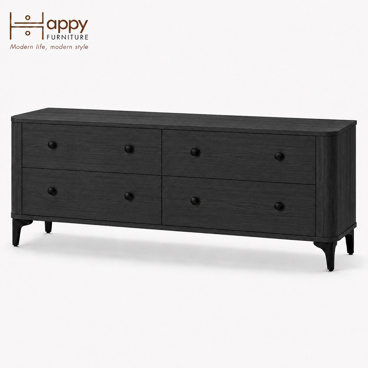  HAPPY FURNITURE , Tủ lưu trữ bo cạnh 4 ngăn kéo - SMOOTH, THK_B_006 , 174cm x 46cm x 63cm DxRxC 