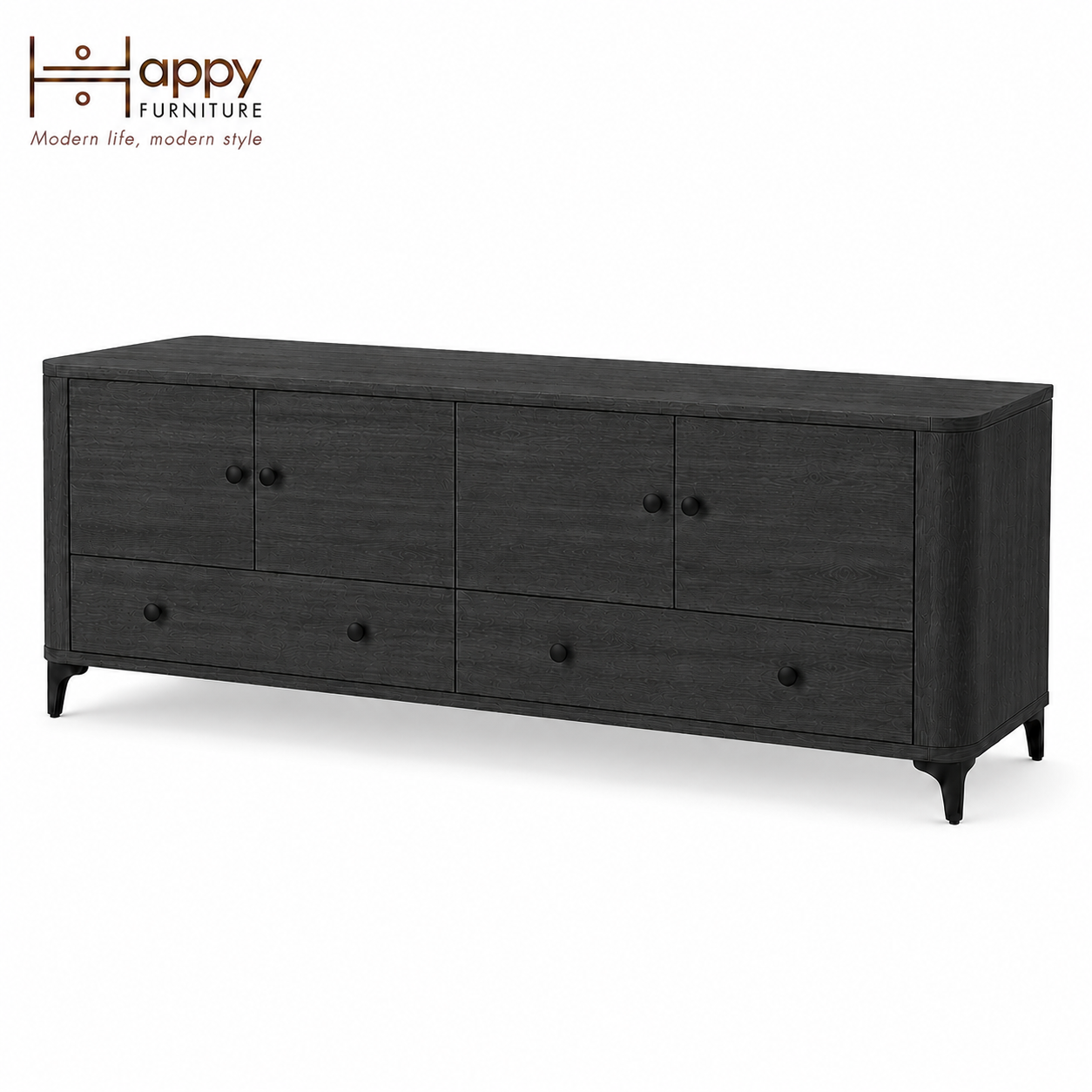  HAPPY FURNITURE , Kệ TV bo cạnh 4 cửa mở 2 ngăn kéo - SMOOTH, KTV_B_002 , 174cm x 40cm x 60cm DxRxC 