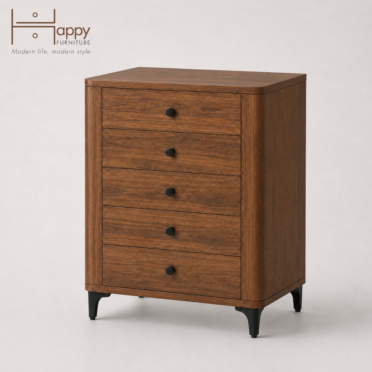  HAPPY FURNITURE , Tủ lưu trữ bo cạnh 5 ngăn kéo - SMOOTH, THK_B_005 , 64cm x 46cm x 90cm DxRxC 