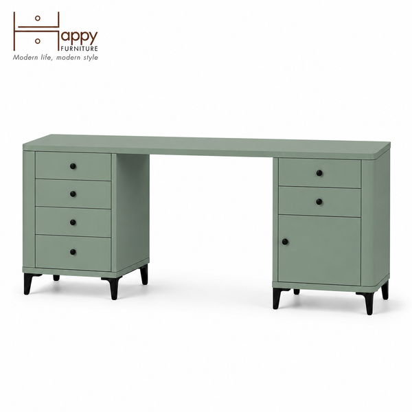  HAPPY FURNITURE , Bàn làm việc bo cạnh 6 ngăn kéo 1 cửa mở - SMOOTH, BAN_B_001 , 180cm x 55cm x 76cm DxRxC 