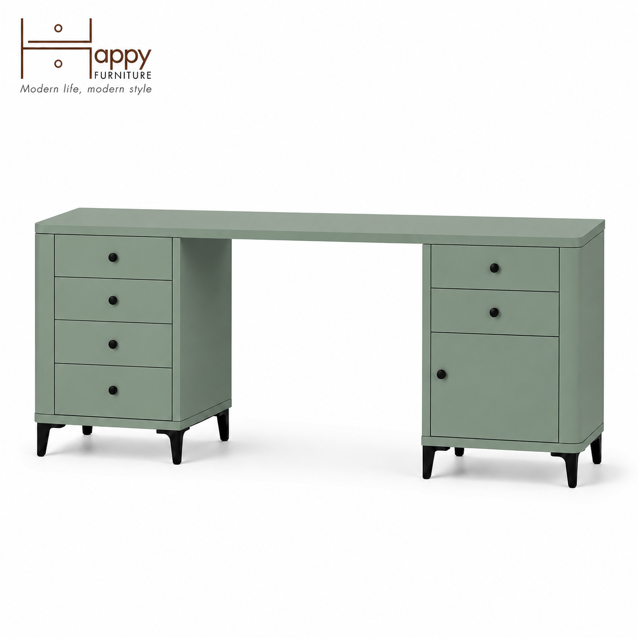  HAPPY FURNITURE , Bàn làm việc bo cạnh 6 ngăn kéo 1 cửa mở - SMOOTH, BAN_B_001 , 180cm x 55cm x 76cm DxRxC 