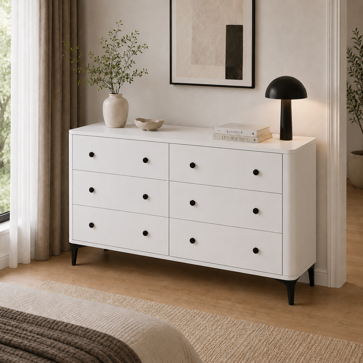  HAPPY FURNITURE , Tủ lưu trữ bo cạnh 6 ngăn kéo - SMOOTH, THK_B_002 , 154cm x 46cm x 85cm DxRxC 