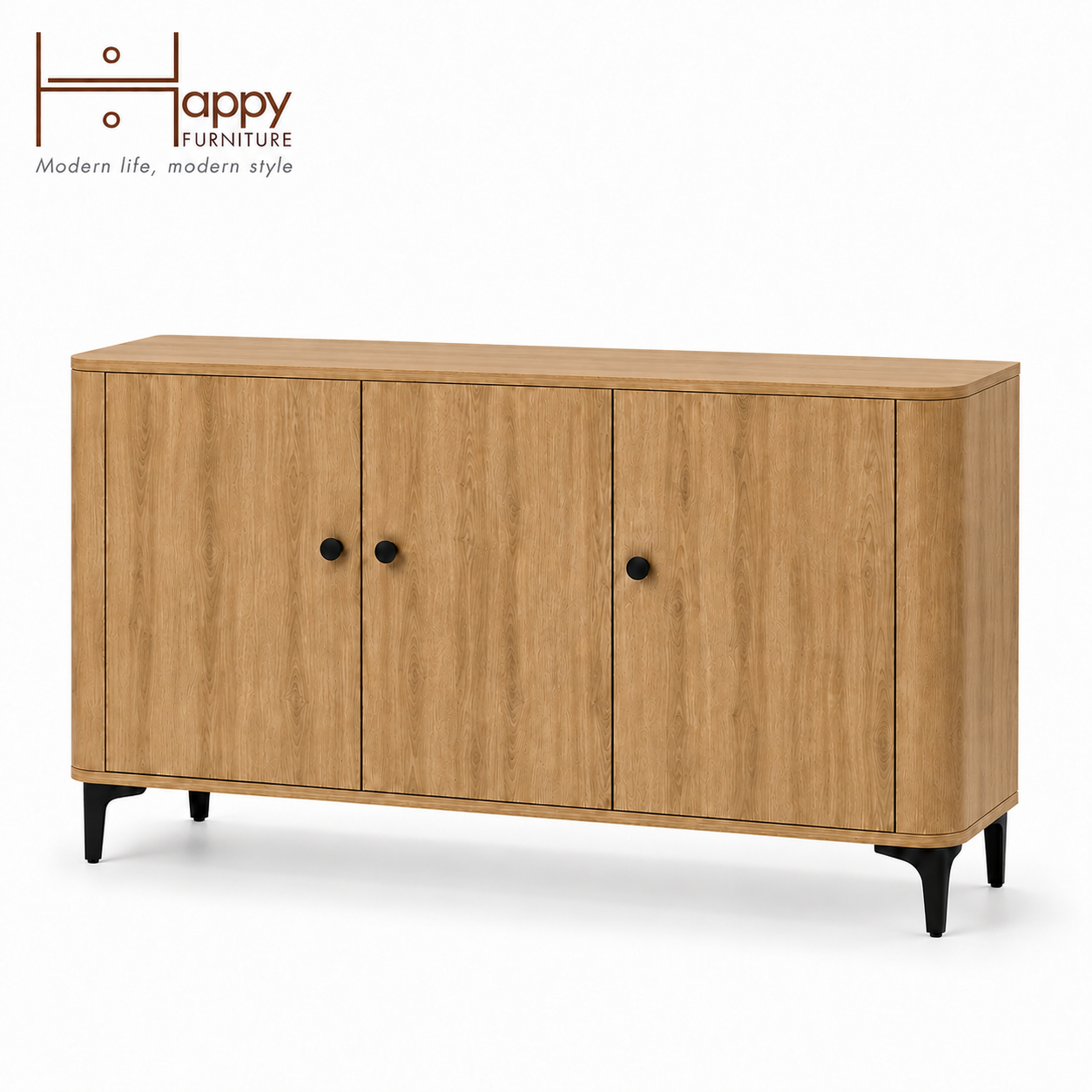  HAPPY FURNITURE , Tủ lưu trữ bo cạnh 3 cửa mở - SMOOTH, TCM_B_001 , 154cm x 40cm x 99cm DxRxC 