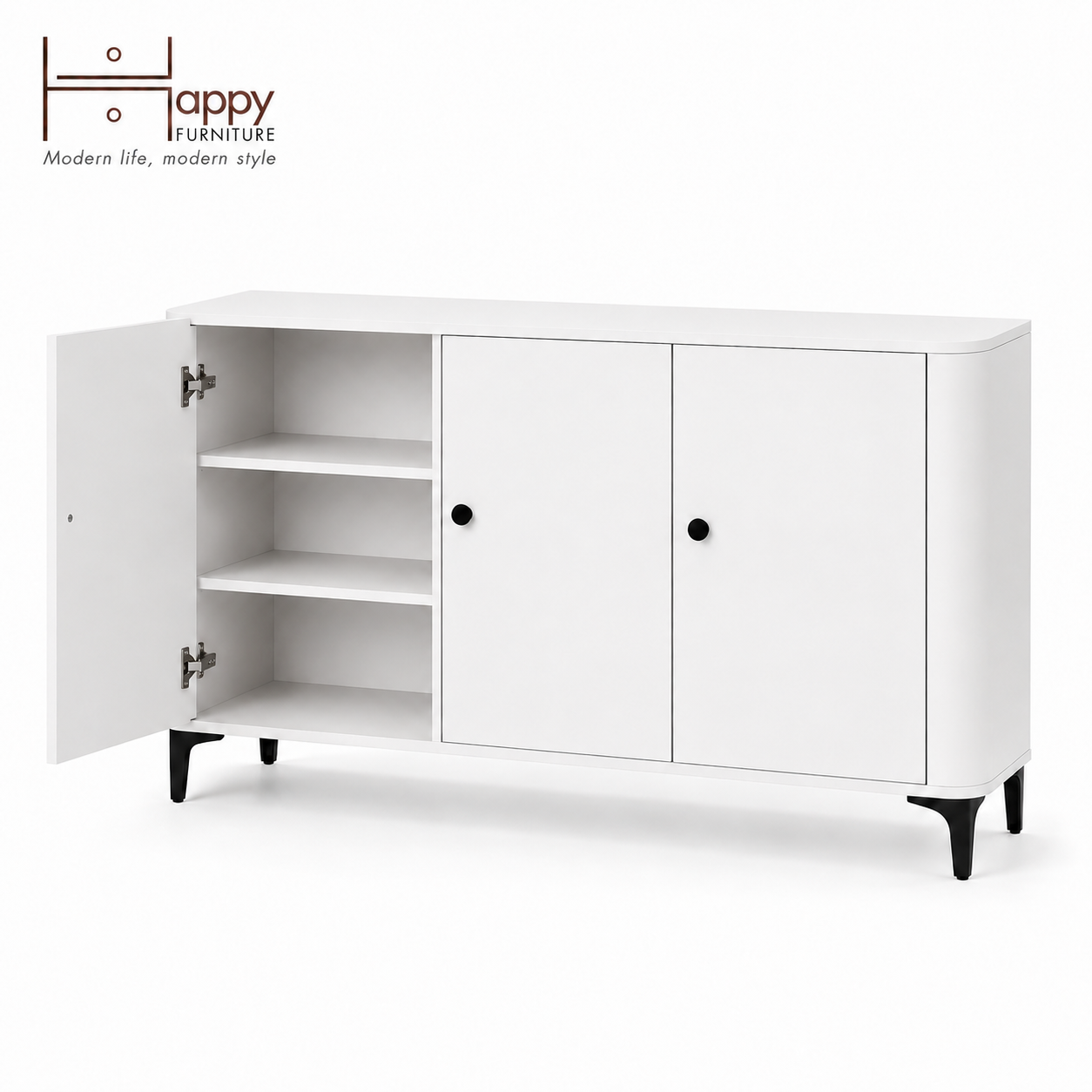  HAPPY FURNITURE , Tủ lưu trữ bo cạnh 3 cửa mở - SMOOTH, TCM_B_001 , 154cm x 40cm x 99cm DxRxC 