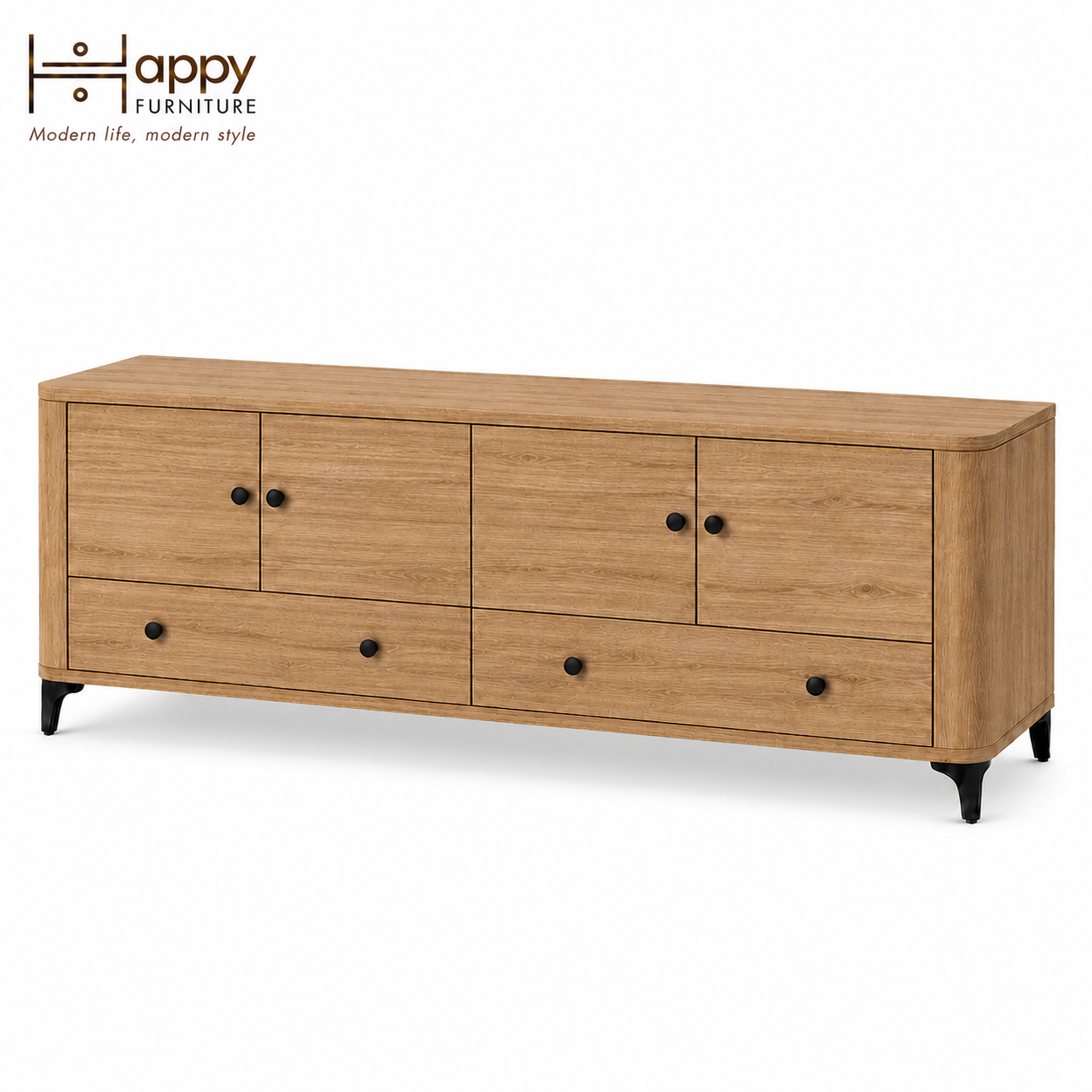  HAPPY FURNITURE , Kệ TV bo cạnh 4 cửa mở 2 ngăn kéo - SMOOTH, KTV_B_002 , 174cm x 40cm x 60cm DxRxC 