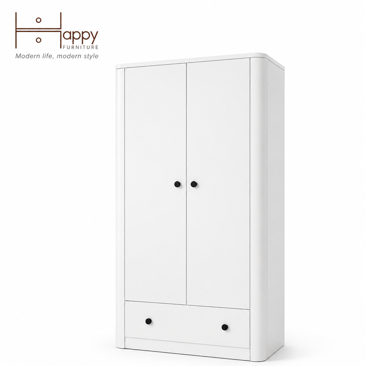  HAPPY FURNITURE , Tủ quần áo bo cạnh 2 cửa mở - SMOOTH, TCM_B_002 , 104cm x 54cm x 180cm DxRxC 