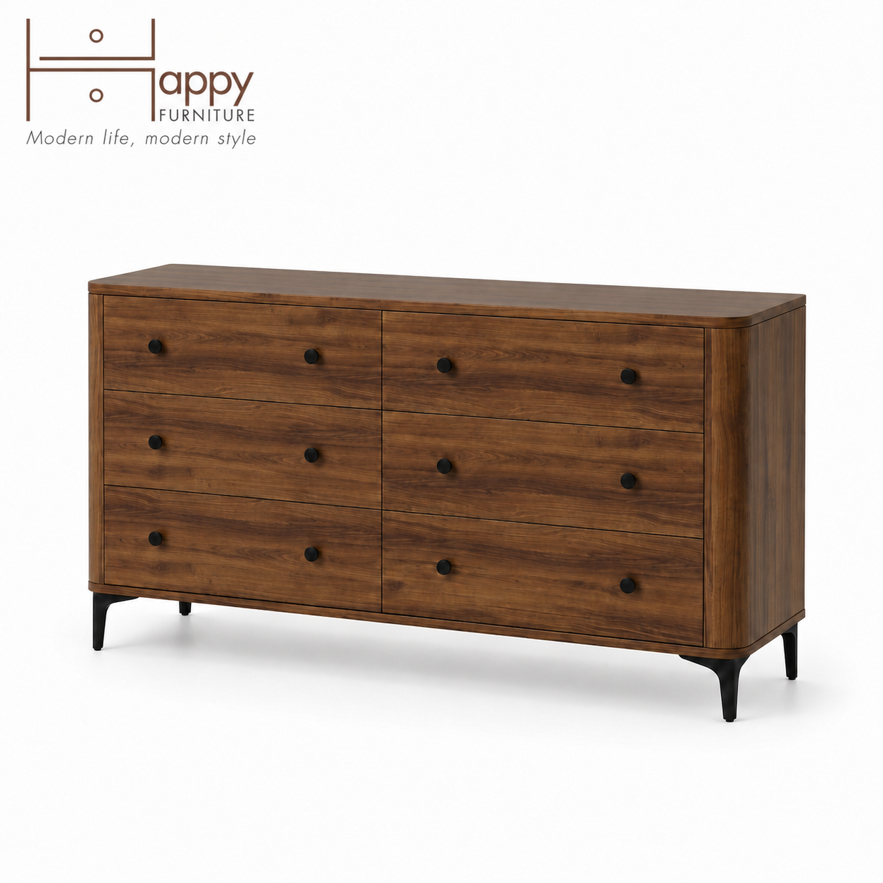  HAPPY FURNITURE , Tủ lưu trữ bo cạnh 6 ngăn kéo - SMOOTH, THK_B_002 , 154cm x 46cm x 85cm DxRxC 
