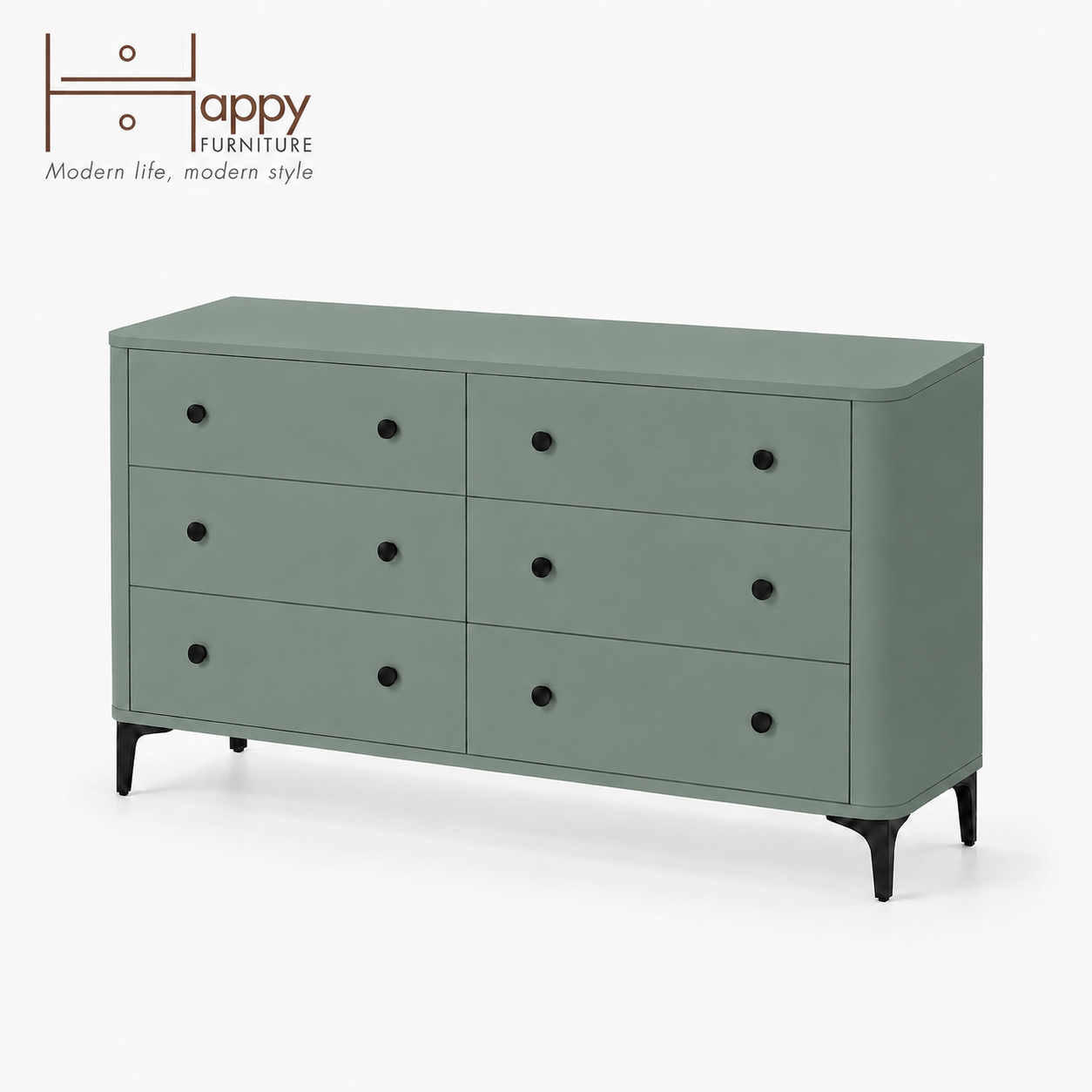  HAPPY FURNITURE , Tủ lưu trữ bo cạnh 6 ngăn kéo - SMOOTH, THK_B_002 , 154cm x 46cm x 85cm DxRxC 