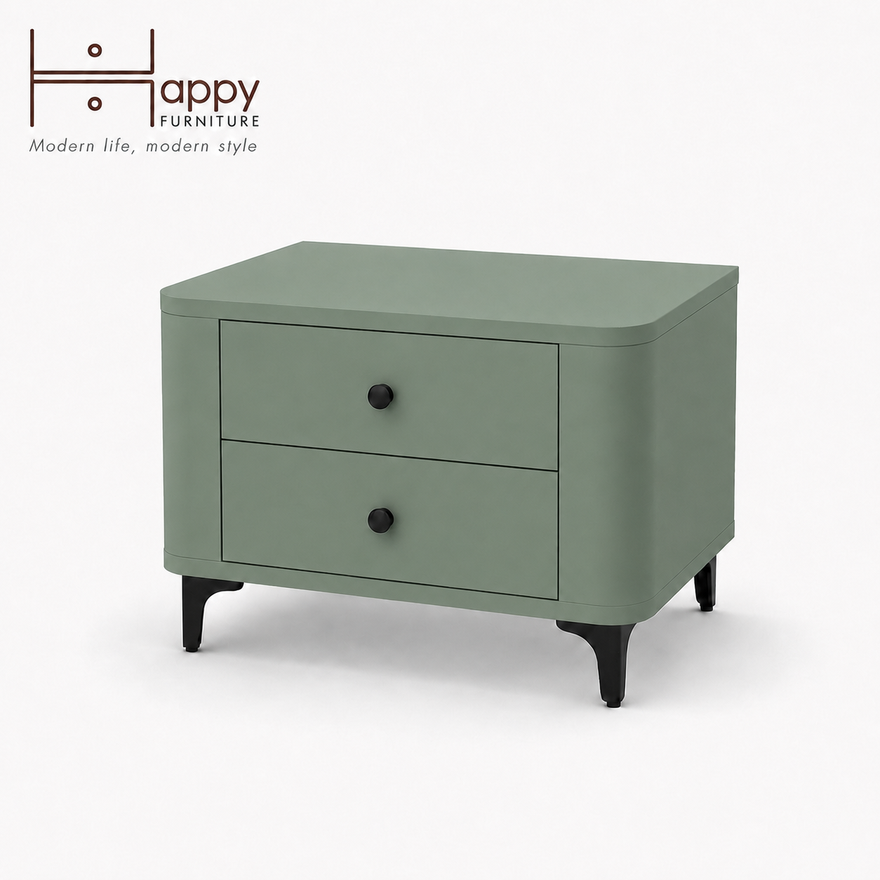  HAPPY FURNITURE , Táp đầu giường bo cạnh 2 ngăn kéo - SMOOTH, THK_B_001 , 57cm x 40cm x 47cm 