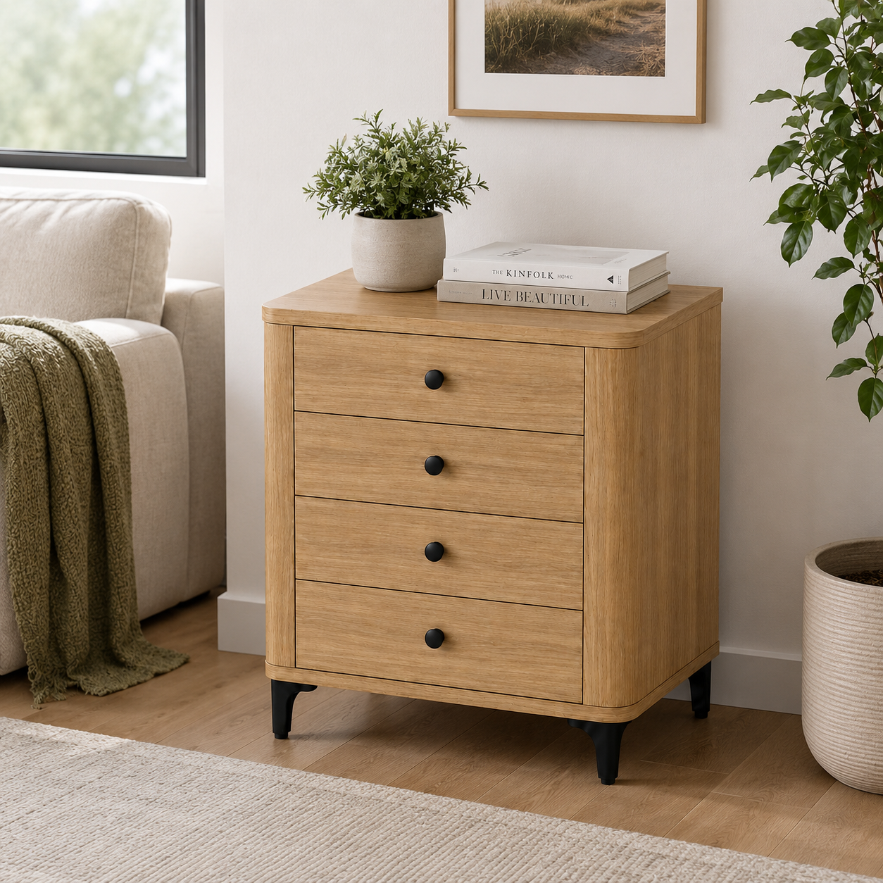  HAPPY FURNITURE , Tủ lưu trữ bo cạnh 4 ngăn kéo - SMOOTH, THK_B_004 , 64cm x 46cm x 75cm DxRxC 
