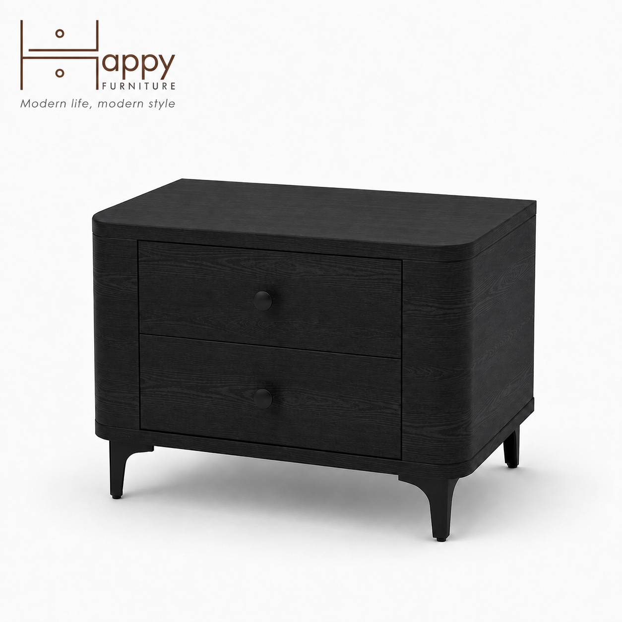  HAPPY FURNITURE , Táp đầu giường bo cạnh 2 ngăn kéo - SMOOTH, THK_B_001 , 57cm x 40cm x 47cm 