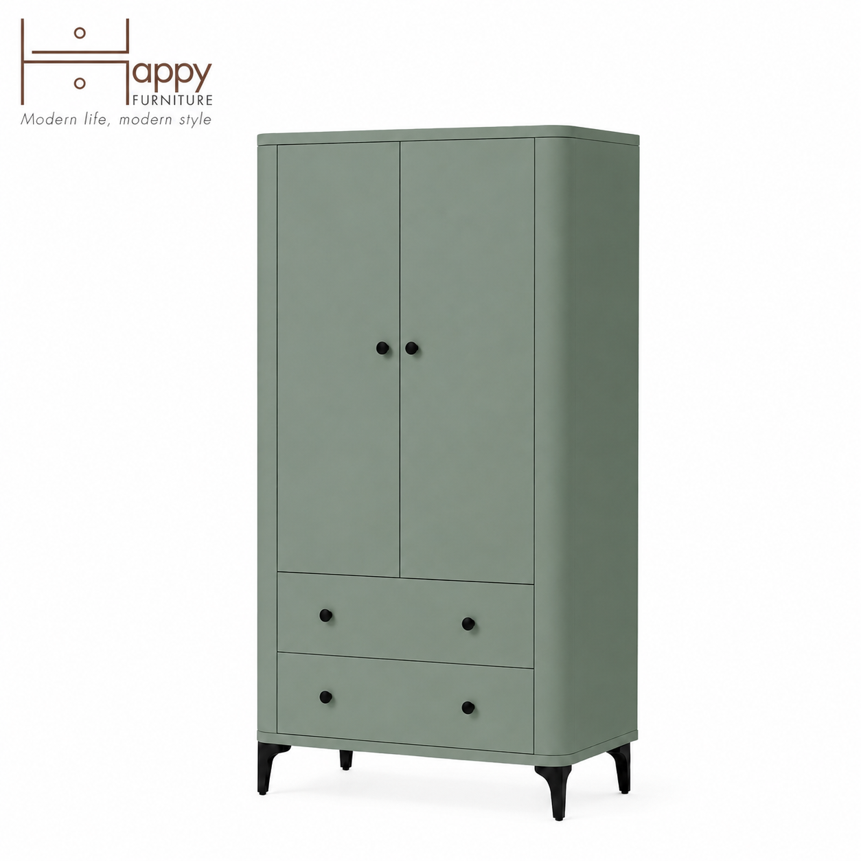  HAPPY FURNITURE , Tủ lưu trữ bo cạnh 2 ngăn kéo 2 cửa mở - SMOOTH, TCM_B_005 , 84cm x 41cm x 153cm DxRxC 