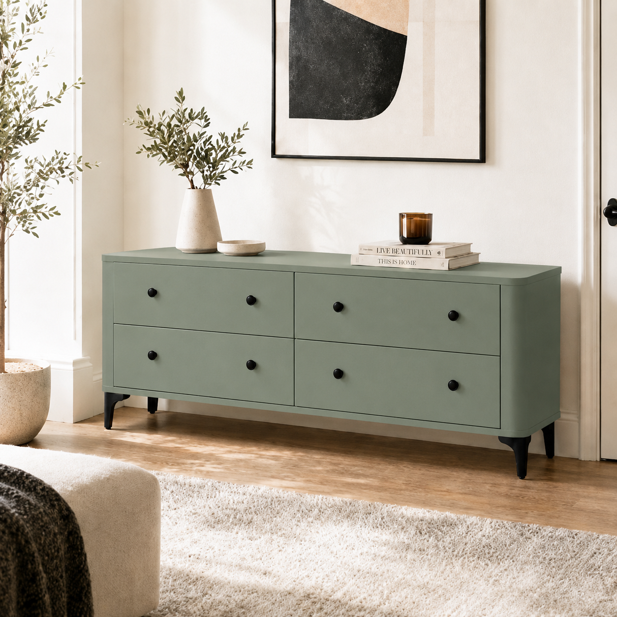 HAPPY FURNITURE , Tủ lưu trữ bo cạnh 4 ngăn kéo - SMOOTH, THK_B_006 , 174cm x 46cm x 63cm DxRxC 