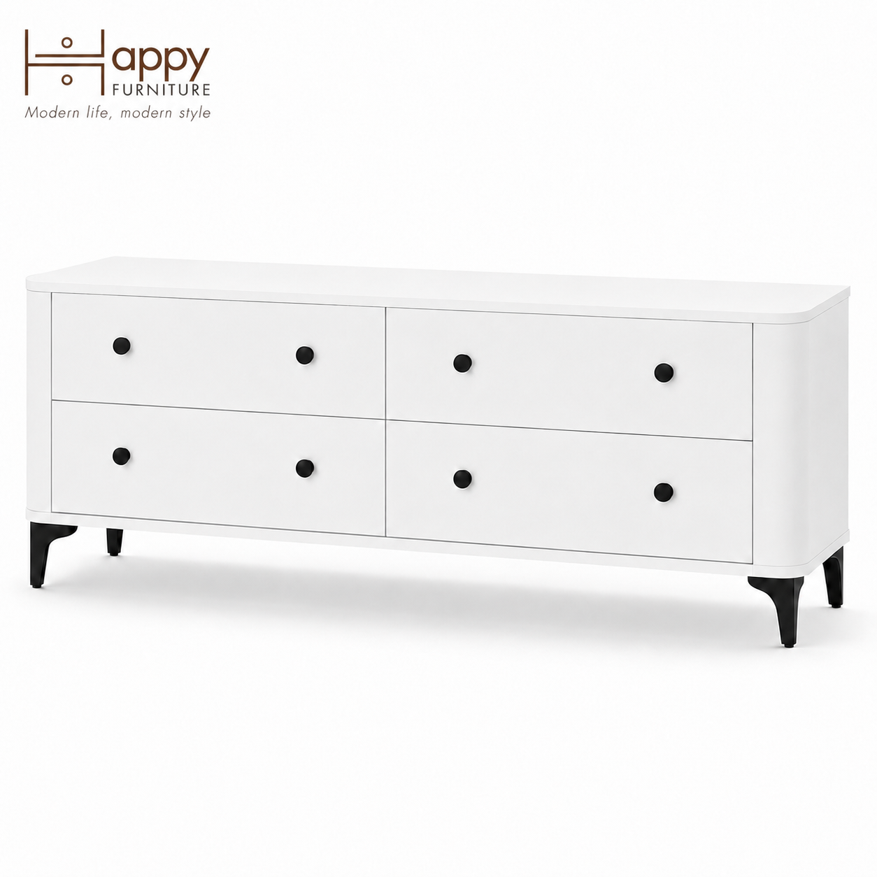  HAPPY FURNITURE , Tủ lưu trữ bo cạnh 4 ngăn kéo - SMOOTH, THK_B_006 , 174cm x 46cm x 63cm DxRxC 
