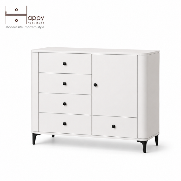  HAPPY FURNITURE , Tủ lưu trữ bo cạnh 5 ngăn kéo 1 cửa mở - SMOOTH, TCM_B_003 , 104cm x 41cm x 85cm 