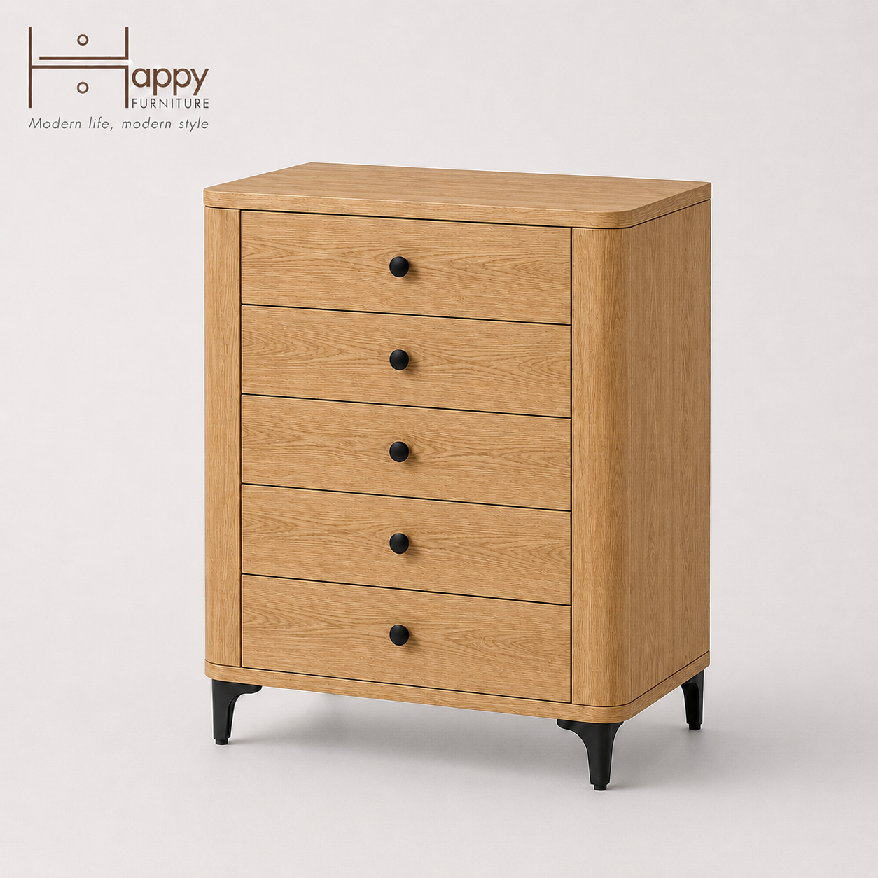  HAPPY FURNITURE , Tủ lưu trữ bo cạnh 5 ngăn kéo - SMOOTH, THK_B_005 , 64cm x 46cm x 90cm DxRxC 