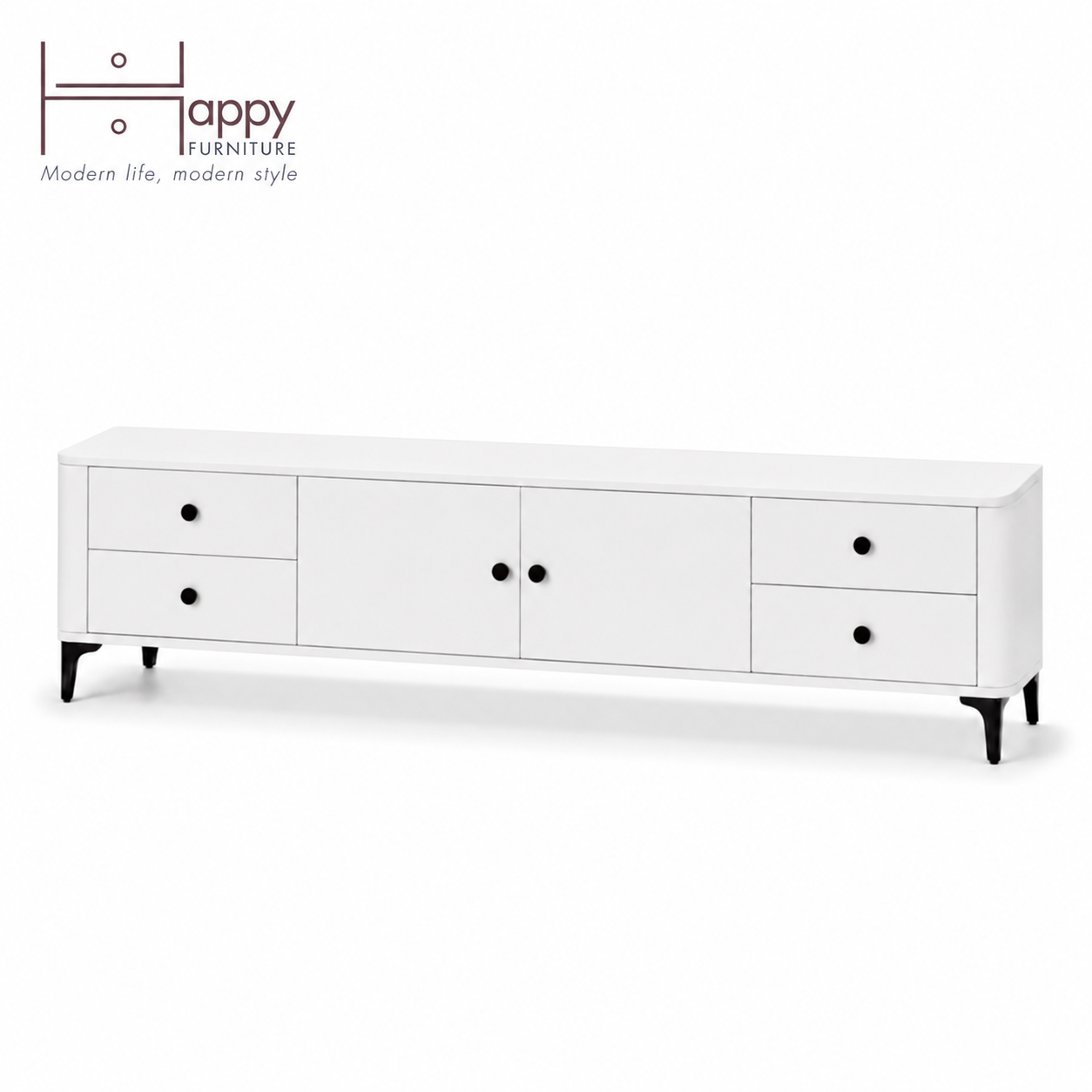  HAPPY FURNITURE , Kệ TV bo cạnh 2 cửa mở 4 ngăn kéo - SMOOTH, KTV_B_001 , 194cm x 40cm x 50cm DxRxC 