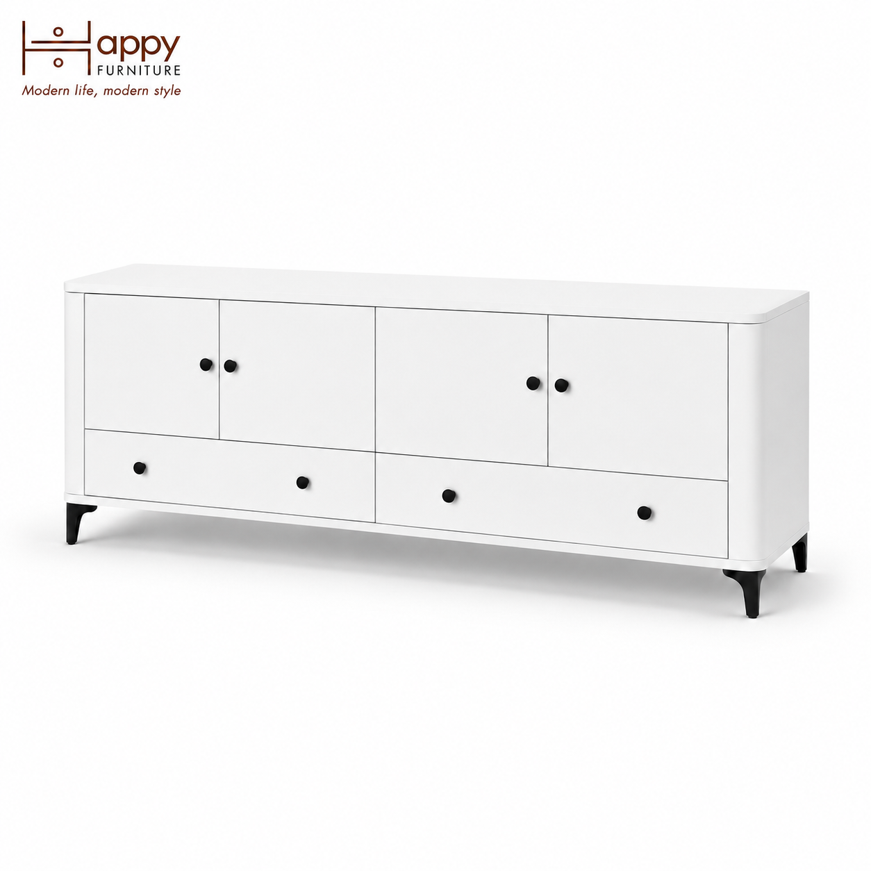 HAPPY FURNITURE , Kệ TV bo cạnh 4 cửa mở 2 ngăn kéo - SMOOTH, KTV_B_002 , 174cm x 40cm x 60cm DxRxC 