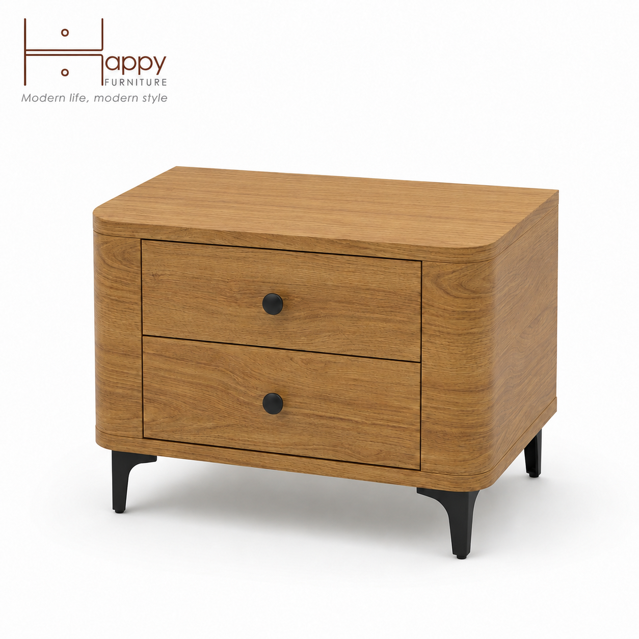  HAPPY FURNITURE , Táp đầu giường bo cạnh 2 ngăn kéo - SMOOTH, THK_B_001 , 57cm x 40cm x 47cm 